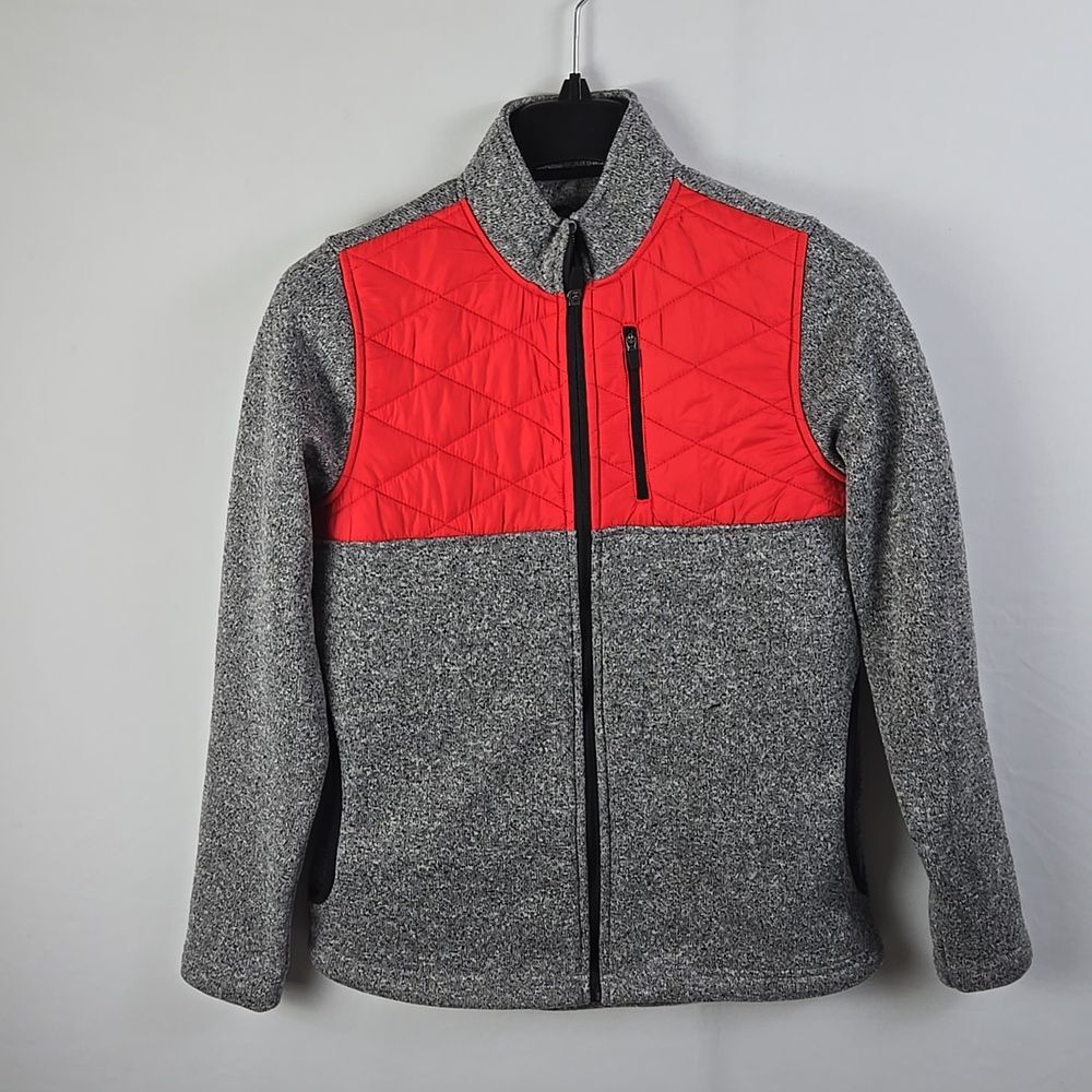 Zyia Active Jacket Womens M Gray Heathered Fleece Red Quilted Full Zip Sz S
